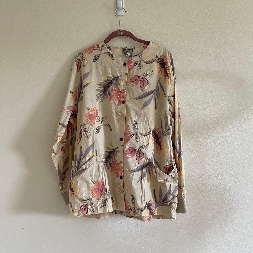 Aloha hut hawaii long sleeve button shirt size large floral Hawaiian print